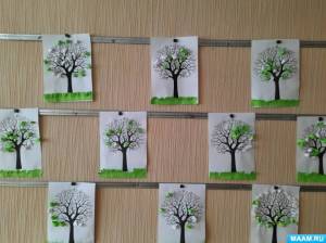 Занятие по аппликации из бумаги в младшей группе «Дерево с листочками и цветами»