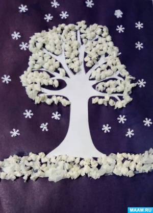 Детский мастер-класс аппликации из салфеток «Деревья в снегу»