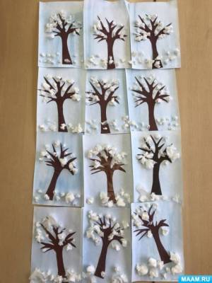 Аппликация из салфеток «Деревья в снегу»