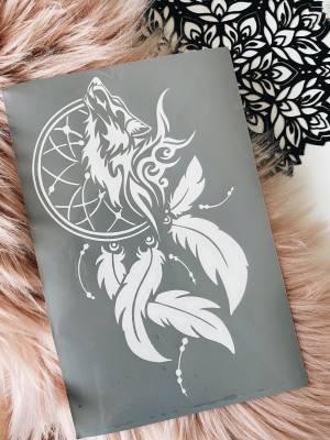 Трафарет для временных тату Волк и ловец снов