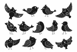 Штамп птица с различными орнаментами набор трафарет современный модный пресс характер воробей вектор
