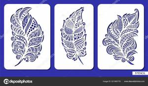 Набор Трафаретов Перьев Декоративный Стзованный Лист Перо Открытый Орнамент Кудрей Векторное изображение ©zhigulinadesign@gmail