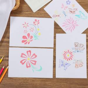 Цветочный узор, настенный домашний декор, шаблон для рисования, трафарет с цветком и бабочкой, DIY трафареты для рисования