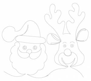 Дед мороз и олень, портретный рисунок одной сплошной линией, эскиз
