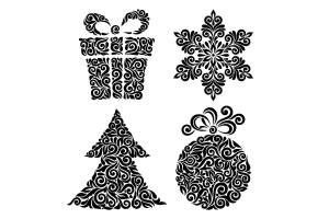 Трафареты Ёлочных игрушек для вырезания из бумаги