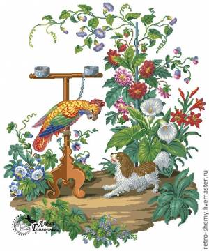 Схема вышивки Попугай и собака