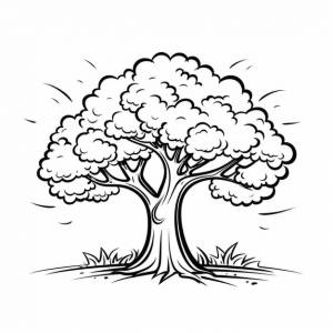 Дерево как нарисованный от руки эскиз раскраски простой контур в стиле простого мультфильма