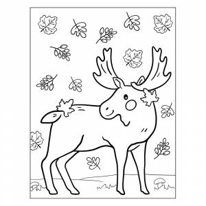 Раскраска Лось и осенние листья