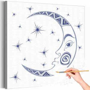 AAAA-C1885 Месяц синий Луна Знак Звездное Небо Звезды Раскраска картина по номерам на холсте недорого
