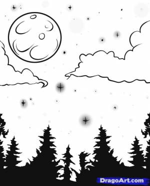Как нарисовать луну и звёздное небо поэтапно