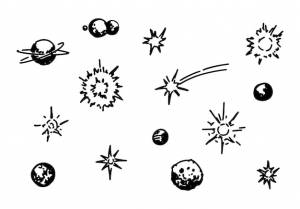 Набор космических каракулей контурные рисунки планет звезды комета простые астрономические зарисовки ручной рисунок векторной иллюстрации изолирован на белом