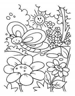 Раскраски Раскраска Бабочка возле цветов бабочки детские