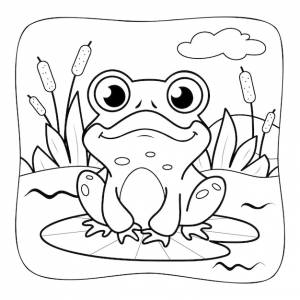 Лягушка черно-белая книжка-раскраска  страница раскраски для детей природа фон