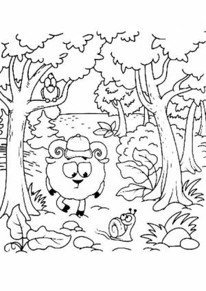 Раскраска Смешарики осенний лес