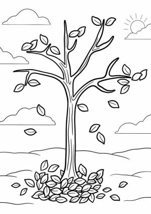 Раскраска Одинокое дерево осенью