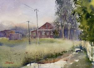 Как нарисовать русскую деревню в дождь