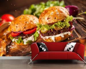 3D-обои с изображением самодельных бургеров с салатами и сыром, Настенные обои для кухни, ресторана, бара, магазина фаст-фуда