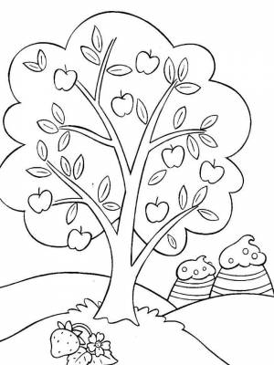 Раскраска Яблоня картинка на листе  для детей