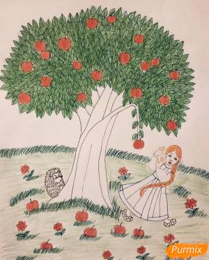 Как нарисовать яблоню к сказке Гуси лебеди карандашом поэтапно