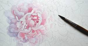 Реалистичное изображение розовых пионов в смешанной технике