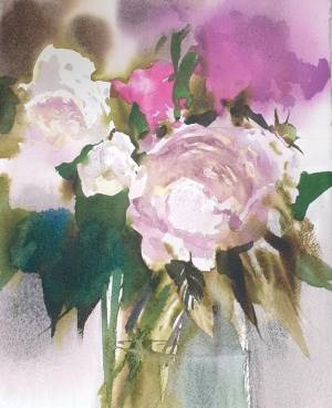 Пионы акварелью