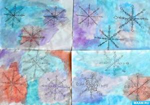 Мастер-класс по рисованию простым карандашом и акварелью «Снежинки»
