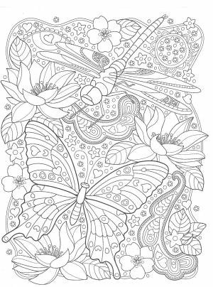 Бабочка и стрекоза с цветами