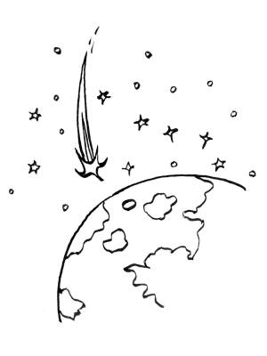 Раскраски Раскраска Комета и земля День космонавтики