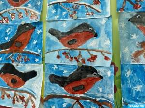 Рисование с использованием восковых мелков «Снегири на ветке рябины»