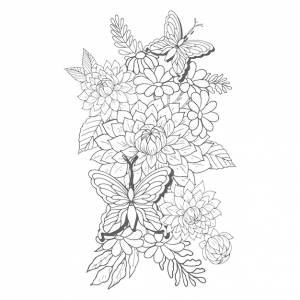 Раскраски букет георгин с бабочками для детей и взрослых