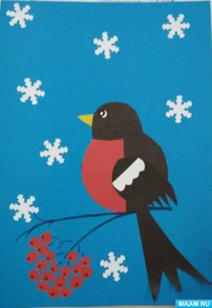 Конспект занятия по аппликации в старшей группе «Снегирь на ветке рябины»