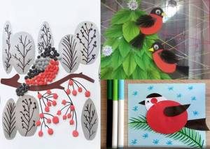 снегирь на ветке рябины аппликация из пластна