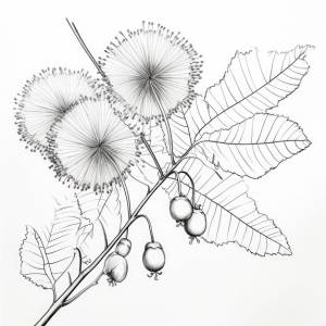 Черно-белая раскраска мимозы