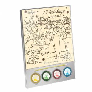Новогодняя раскраска большая с изображением Деда Мороза из белого шоколада