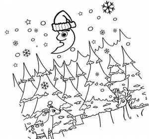 Раскраска зимний лес и новогоднее настроение