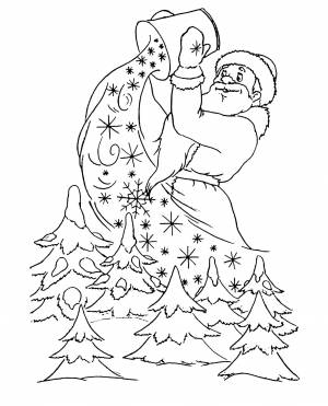 Раскраска «Дед Мороз и зимний лес»