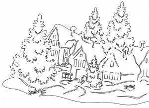 Раскраска зимний пейзаж