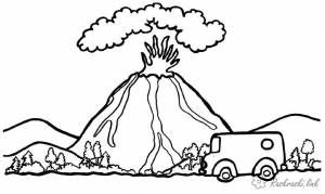 Явления природы, вулкан, извержение вулкана, лава, машина