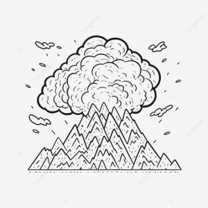 вулкан с облаками наверху набросок эскиза вектор PNG , извержение вулкана рисунок, схема извержения вулкана, эскиз извержения вулкана PNG картинки и пнг рисунок для й загрузки