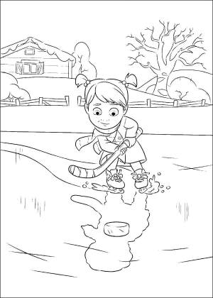 Раскраски Раскраска Девочка играет в хоккей на льду спорт