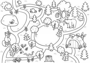 Иллюстрация Раскраска лес в стиле 2d