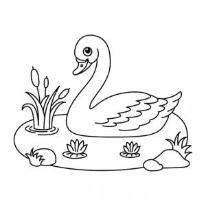 Милый лебедь мультфильм раскраски страницы вектор иллюстрации для детей книжка-раскраска