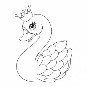 Наброски царевна-лебедь с короной, раскраска мультяшная векторная иллюстрация