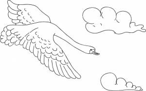 Раскраски Раскраска Лебедь в небе птицы