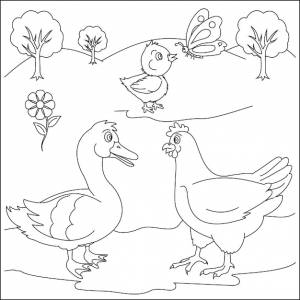 Курица лебедь и цыпленок мультяшный персонаж раскраски страница раскраска для детей