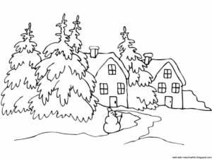 Зимний пейзаж раскраска для детей