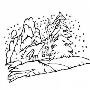 Раскраска снежный зимний пейзаж