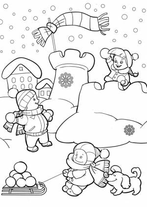 Раскраска Зимние забавы во дворе