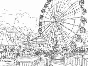 Парк развлечений с колесом обозрения книжка-раскраска для детей легко рисовать чисто