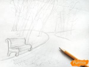 Картинки осенний парк карандашом